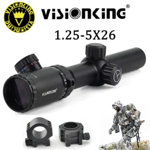 Visionking 1.25-5x26 Rifle Scope Hunting Tactical 30 Three Pin Reticle 223 Rings (1)